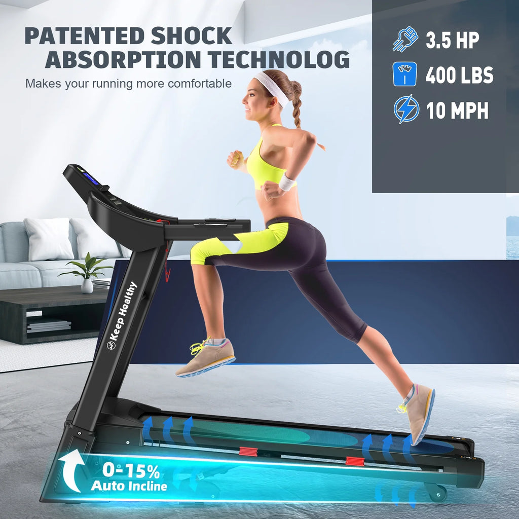 400Lb Capacity 3.5 HP Treadmill with 15% Auto Incline for Home - Heavy Duty Foldable Treadmill with App/Bluetooth - 18 Inch Wide Belt Folding Treadmill